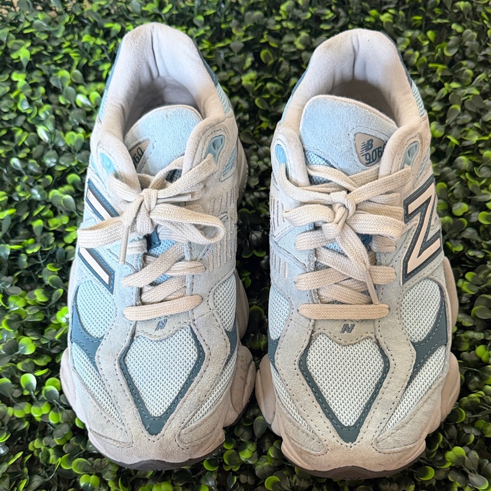 New Balance 9060 Sneakers in Light Grey and Teal Accents
